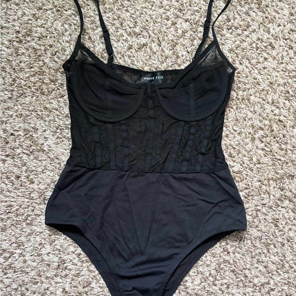 White Fox Boutique Sheer Black Bodysuit
